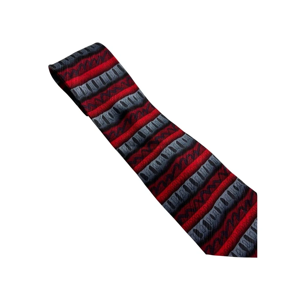J. Garcia Silk‎ Tie Mens One Size Red Grey Nevsky Collection 14 Abstract Art D12